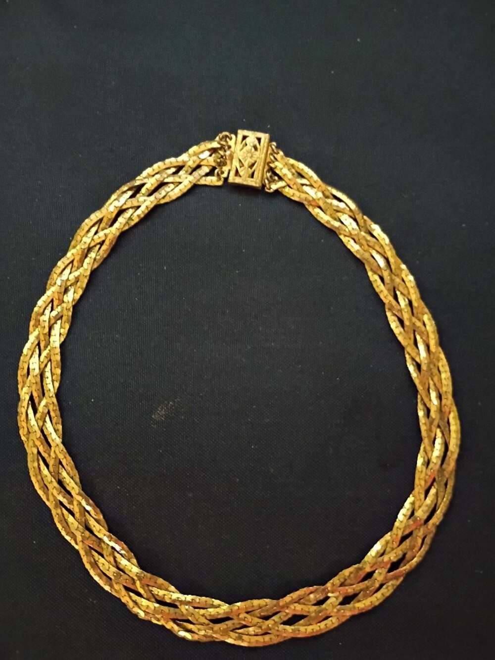 Vintage woven braided statement Etruscan collar gold tone necklace